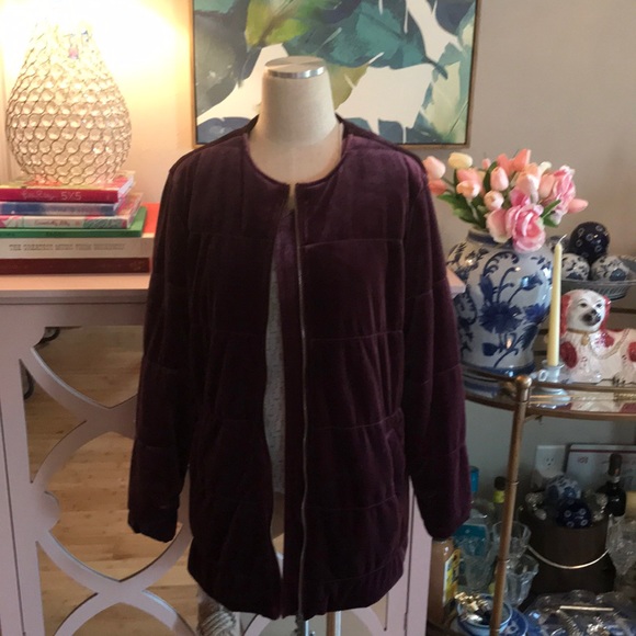 Who What Wear Small Purple Velvet Quilted Zip Up Long Bomber Jacket Coat in EUC - Picture 10 of 14